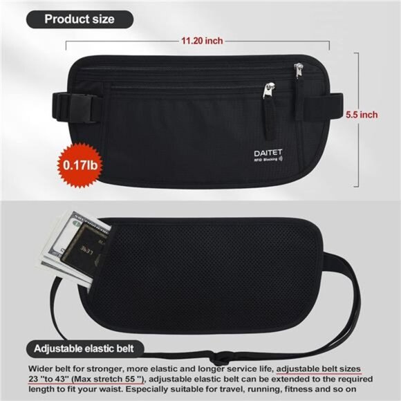 Money Belt - Passport Holder Secure Hidden Travel Wallet with RFID - Picture 4 of 7